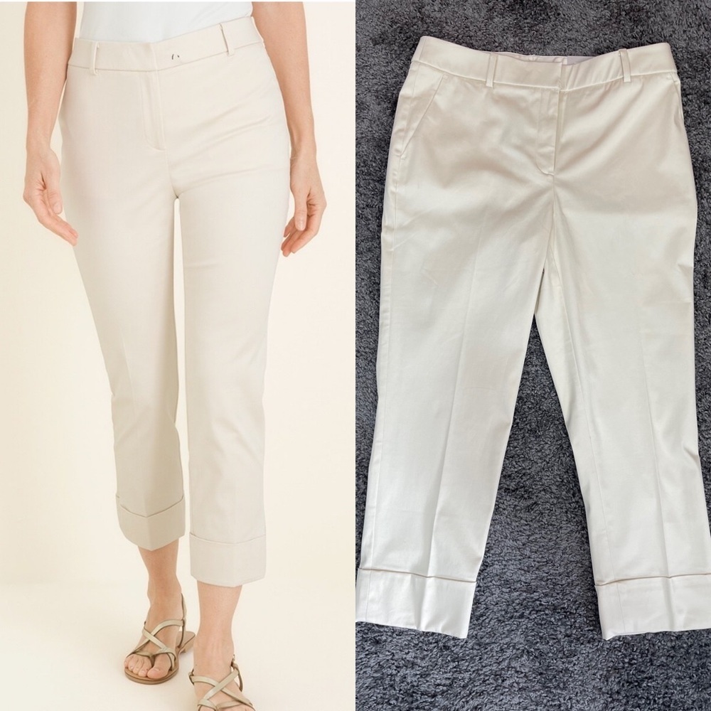 Chico’s secret stretch straight leg cuffed crop natural cream pants women’s 6